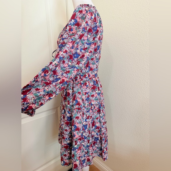 Madewell Boho Purple Midi 3/4 Sleeve Dress | Floral Flattering Neckline Size 2 - Picture 3 of 10